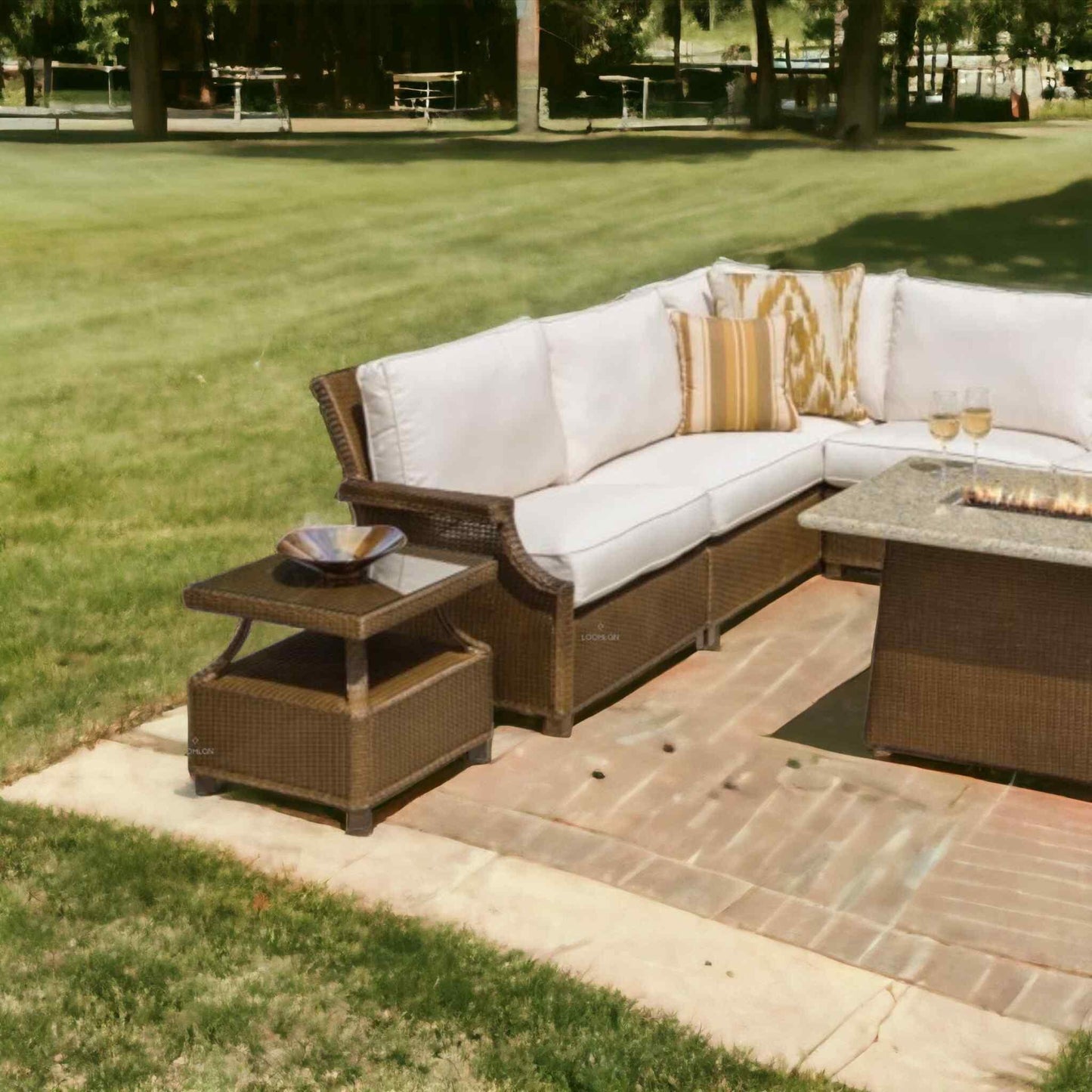 Hamptons Outdoor Wicker Sectional Lounge Set with Chair Outdoor Lounge Sets LOOMLAN By Lloyd Flanders