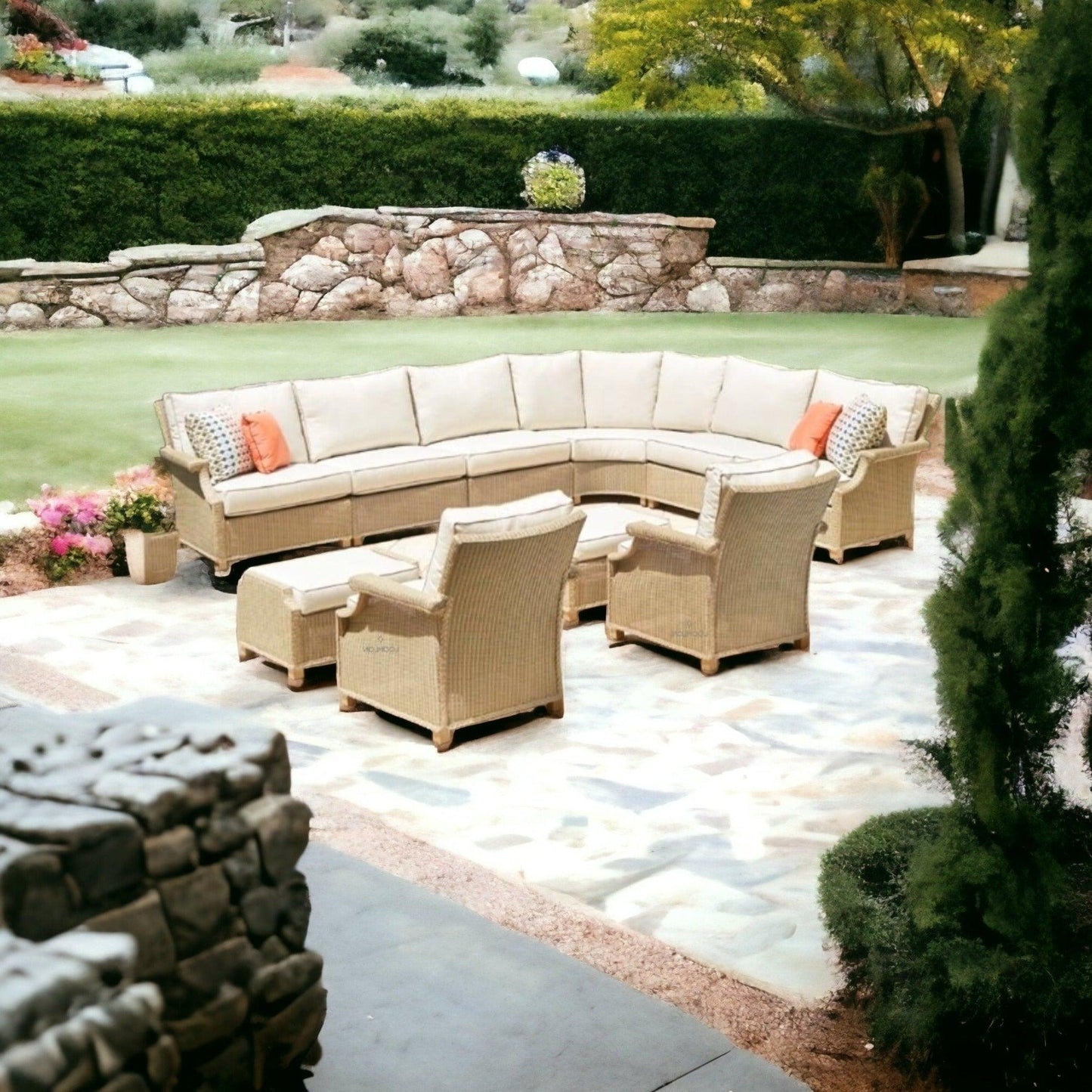 Hamptons Outdoor Wicker Sectional Sofa and Lounge Chair Set Outdoor Lounge Sets LOOMLAN By Lloyd Flanders