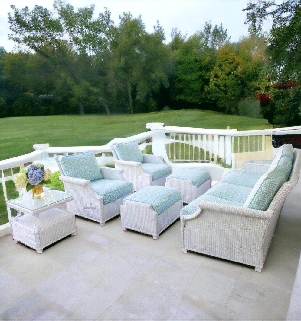 Hamptons Outdoor Wicker Sofa and Lounge Chair Set With Tables Outdoor Lounge Sets LOOMLAN By Lloyd Flanders