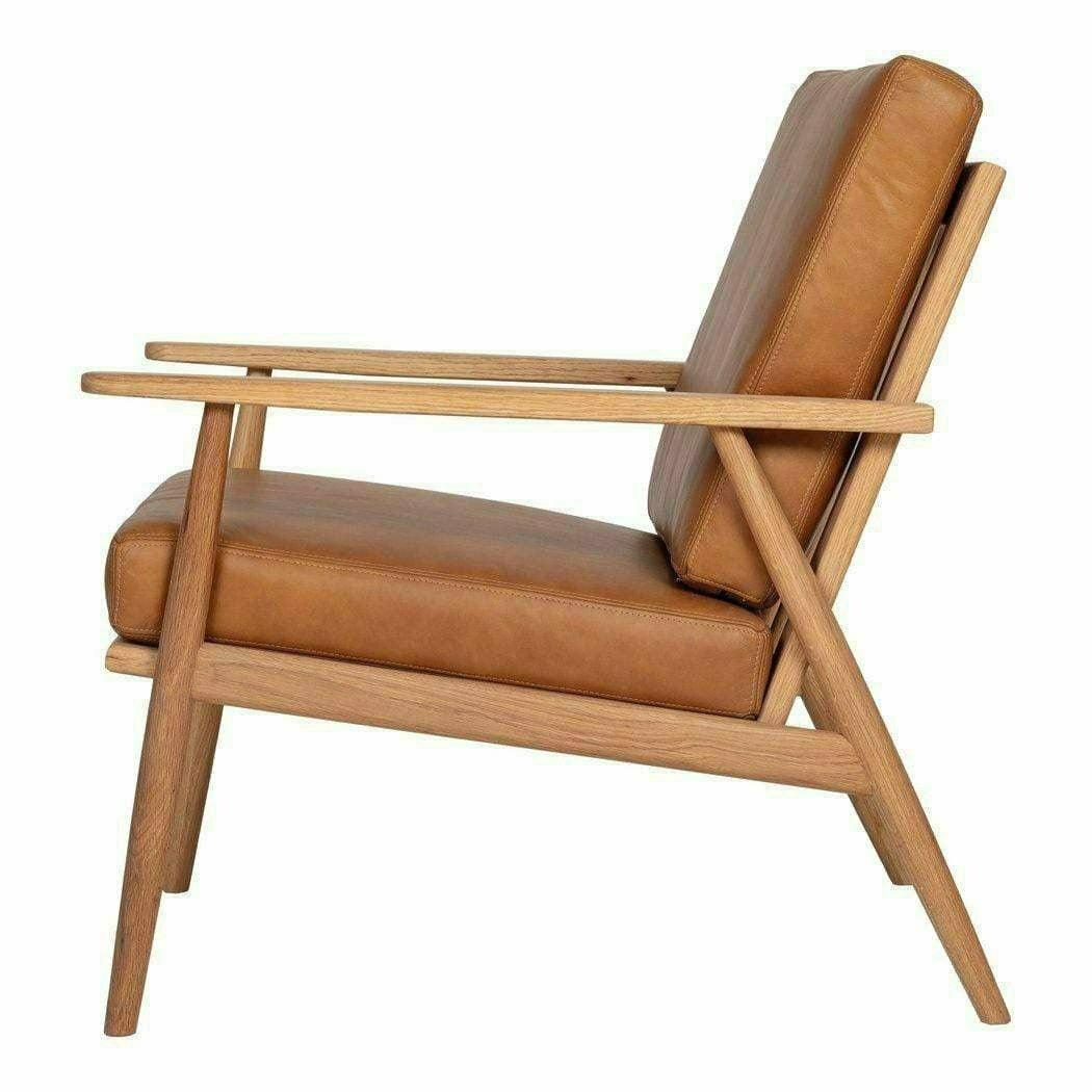 Harper Brown Tan Leather Seat Wood Arm Accent Chair Club Chairs LOOMLAN By Moe's Home