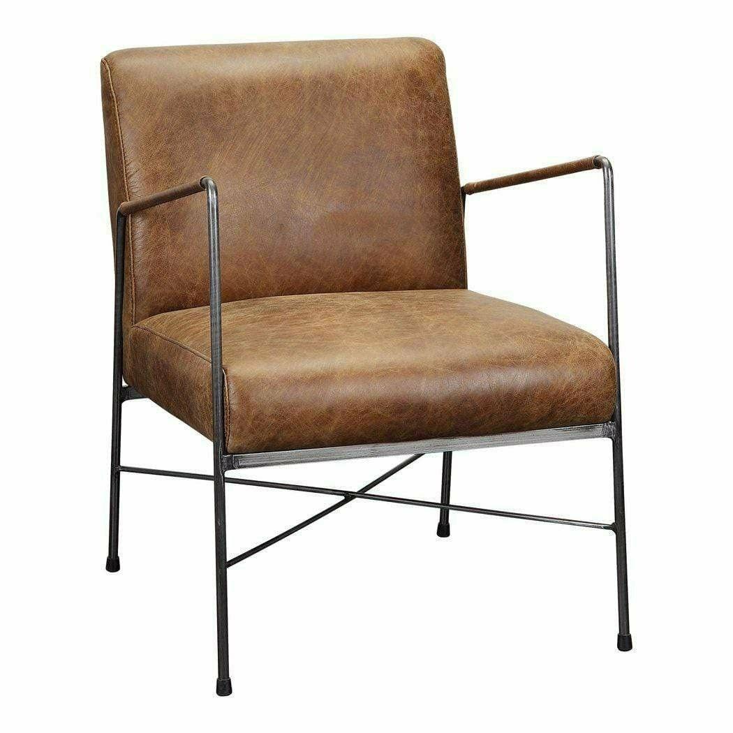 Industrial Brown Leather Accent Side Chairs Over Metal Frame Club Chairs LOOMLAN By Moe's Home