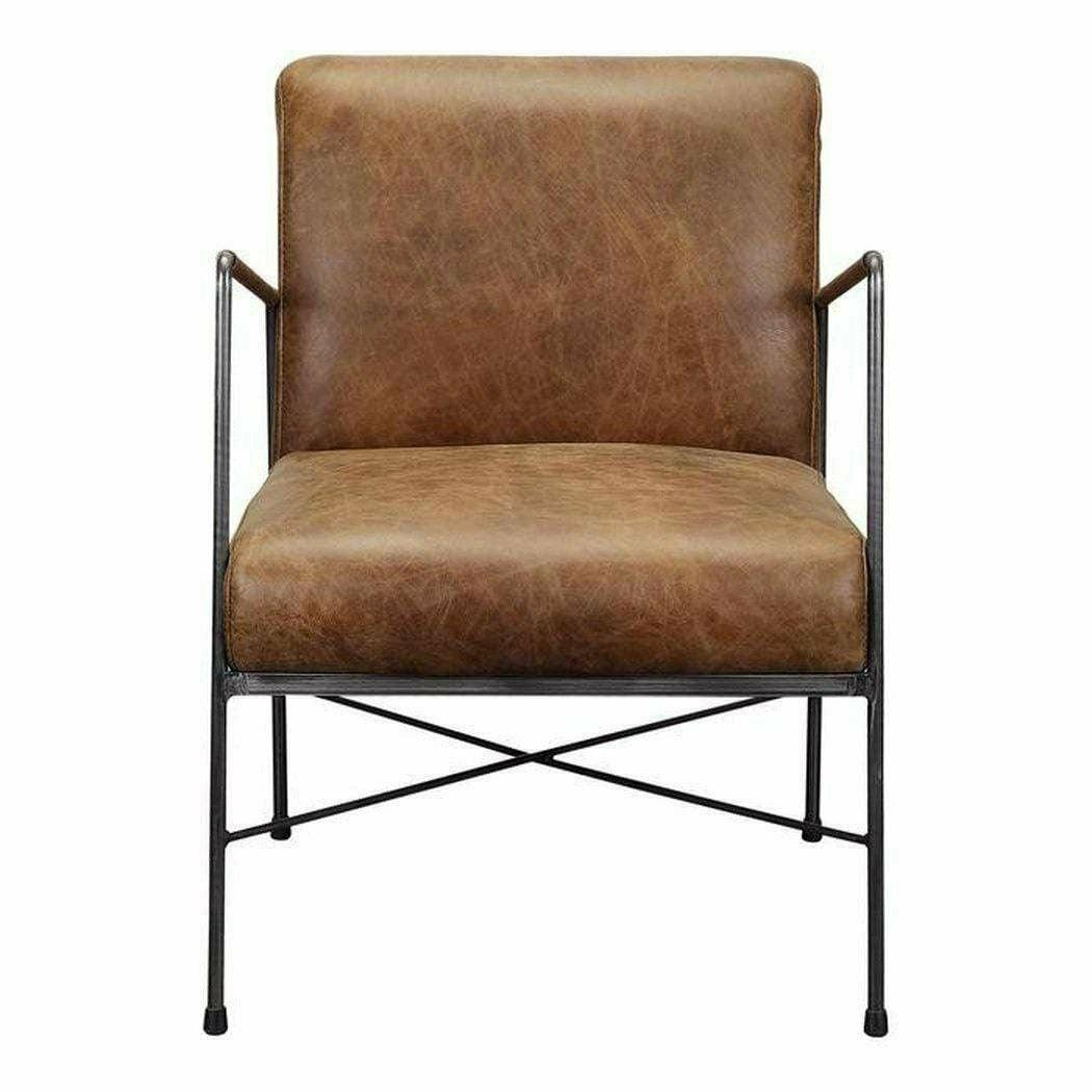 Industrial Brown Leather Accent Side Chairs Over Metal Frame Club Chairs LOOMLAN By Moe's Home