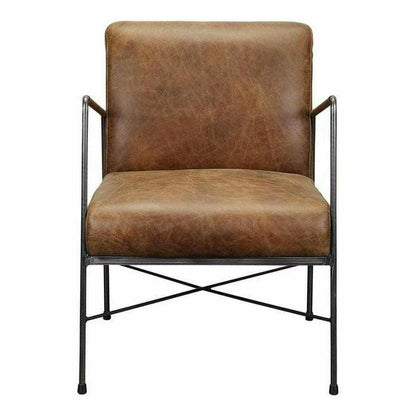 Industrial Brown Leather Accent Side Chairs Over Metal Frame Club Chairs LOOMLAN By Moe's Home