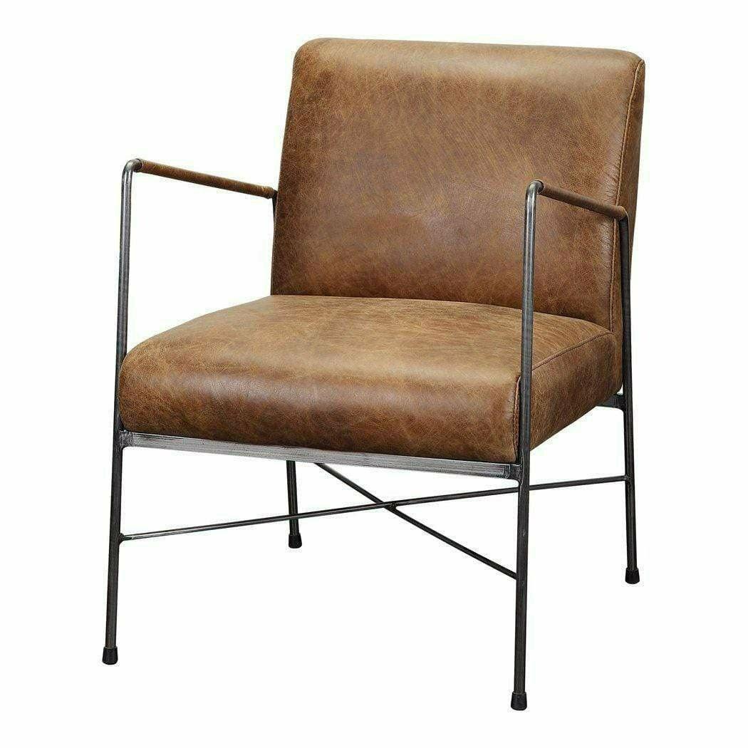 Industrial Brown Leather Accent Side Chairs Over Metal Frame Club Chairs LOOMLAN By Moe's Home