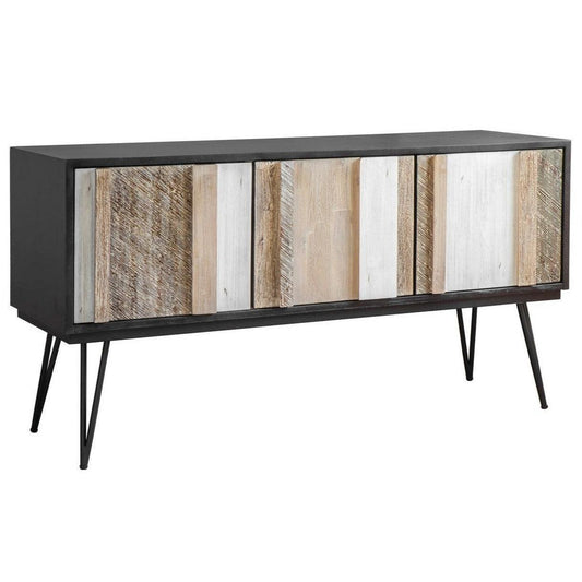 Large Two-Tone Brown Solid Acacia Wood and Iron Base Sideboard Sideboards LOOMLAN By LHIMPORTS