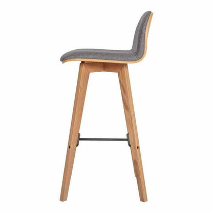 Leather Grey Low Back Bar Height Stool Bar Stools LOOMLAN By Moe's Home