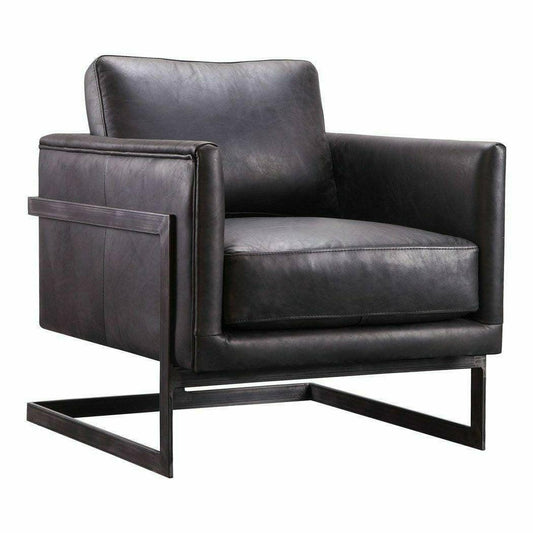 Luxley Black Leather Club Chair Metal Frame Modern Style Club Chairs LOOMLAN By Moe's Home