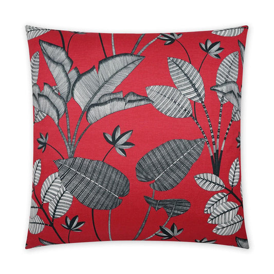 Luzon Red Floral Transitional Red Large Throw Pillow With Insert Throw Pillows LOOMLAN By D.V. Kap