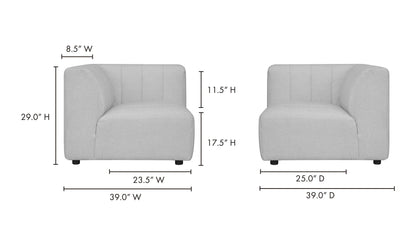 Lyric Classic Light Grey 5-piece L-Shaped Modular Sectioanl Sofa Modular Sofas LOOMLAN By Moe's Home