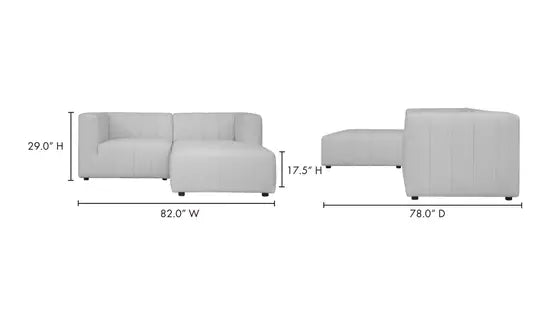 Lyric Classic Light Grey L-Shaped Modular Sectional Nook Set With Ottoman Modular Sofas LOOMLAN By Moe's Home