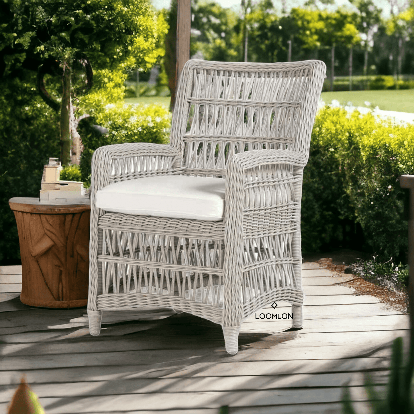 Mackinac Patio Dining Armchair With Sunbrella Cushion Outdoor Dining Chairs LOOMLAN By Lloyd Flanders