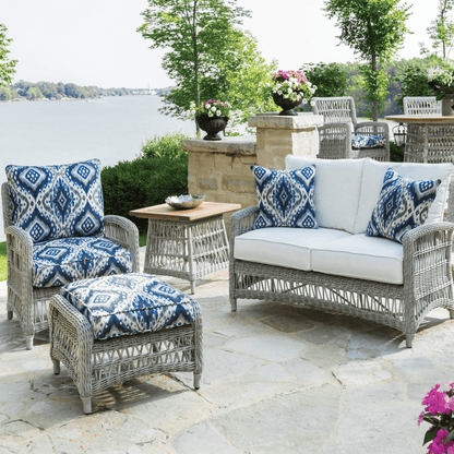 Mackinac Wicker Outdoor Wicker Loveseat With Cushions Outdoor Sofas & Loveseats LOOMLAN By Lloyd Flanders