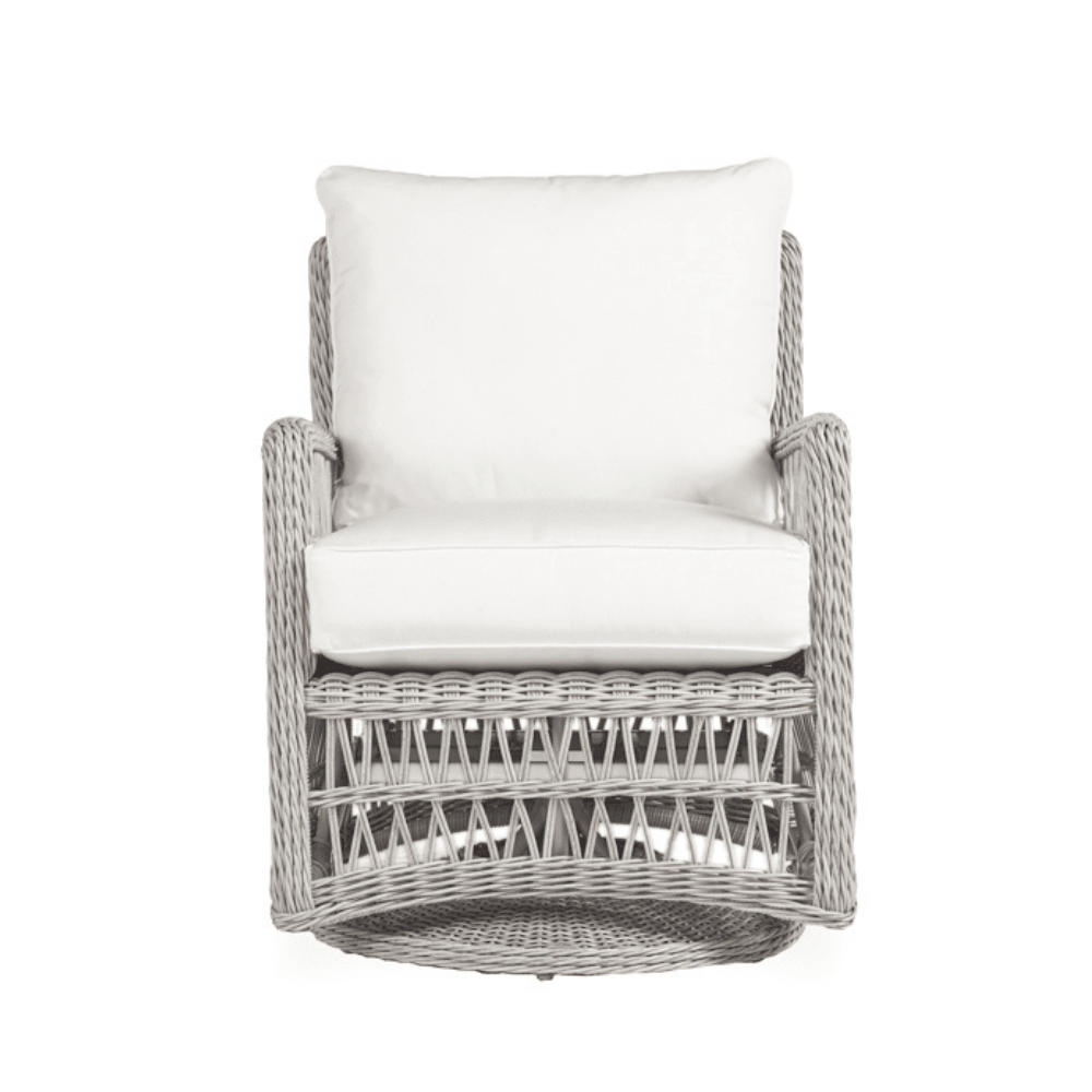 Mackinac Wicker Patio Loveseat Swivel Chair and Table Set Outdoor Lounge Sets LOOMLAN By Lloyd Flanders