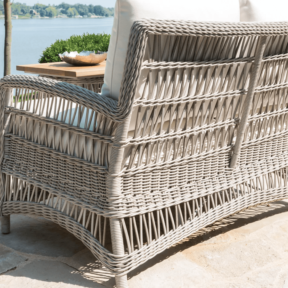 Mackinac Wicker Patio Loveseat Swivel Chair and Table Set Outdoor Lounge Sets LOOMLAN By Lloyd Flanders