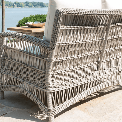 Mackinac Wicker Patio Loveseat Swivel Chair and Table Set Outdoor Lounge Sets LOOMLAN By Lloyd Flanders