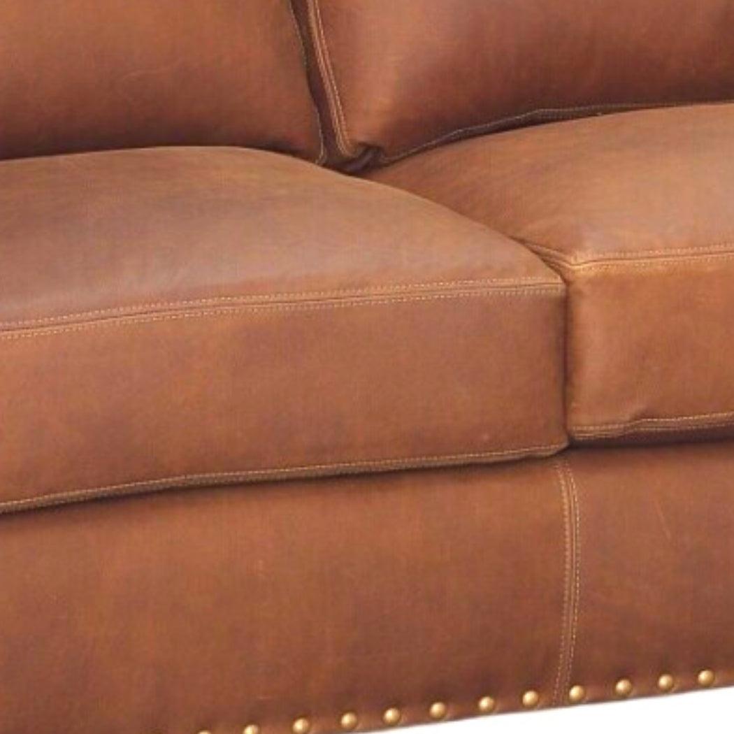 Made In the USA 90" Caramel Brown Leather Sofa Modern Hartford Sofas & Loveseats LOOMLAN By Uptown Sebastian