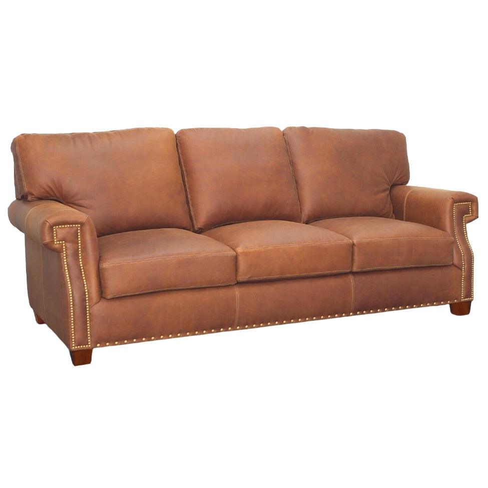 Made In the USA 90" Caramel Brown Leather Sofa Modern Hartford Sofas & Loveseats LOOMLAN By Uptown Sebastian