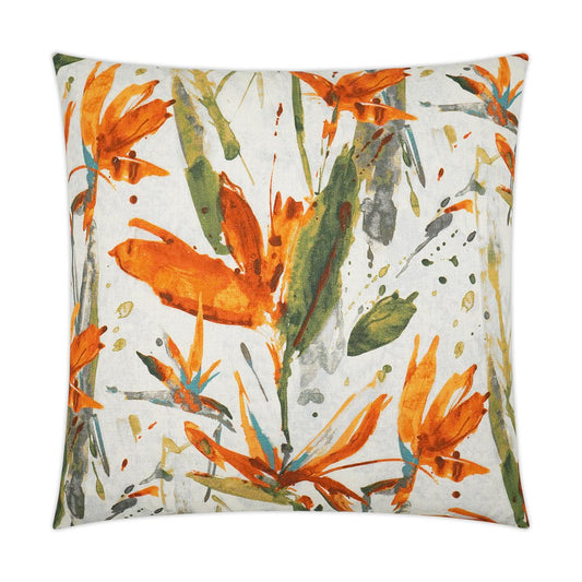 D.V. Kap Marlot Mango Floral Orange Green Large Throw Pillow
