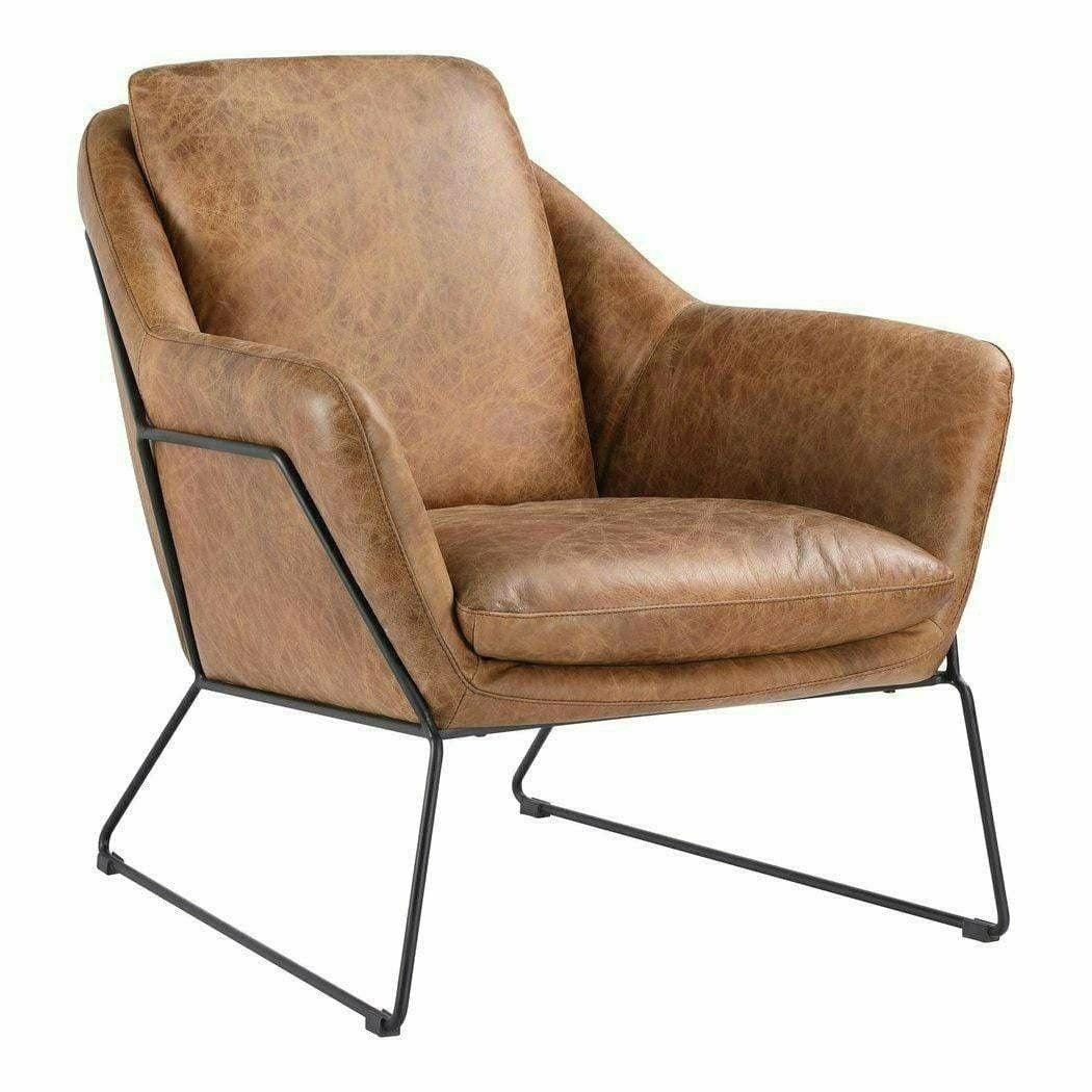 Modern Club Chair Tan Leather Armchair for Living Room Club Chairs LOOMLAN By Moe's Home