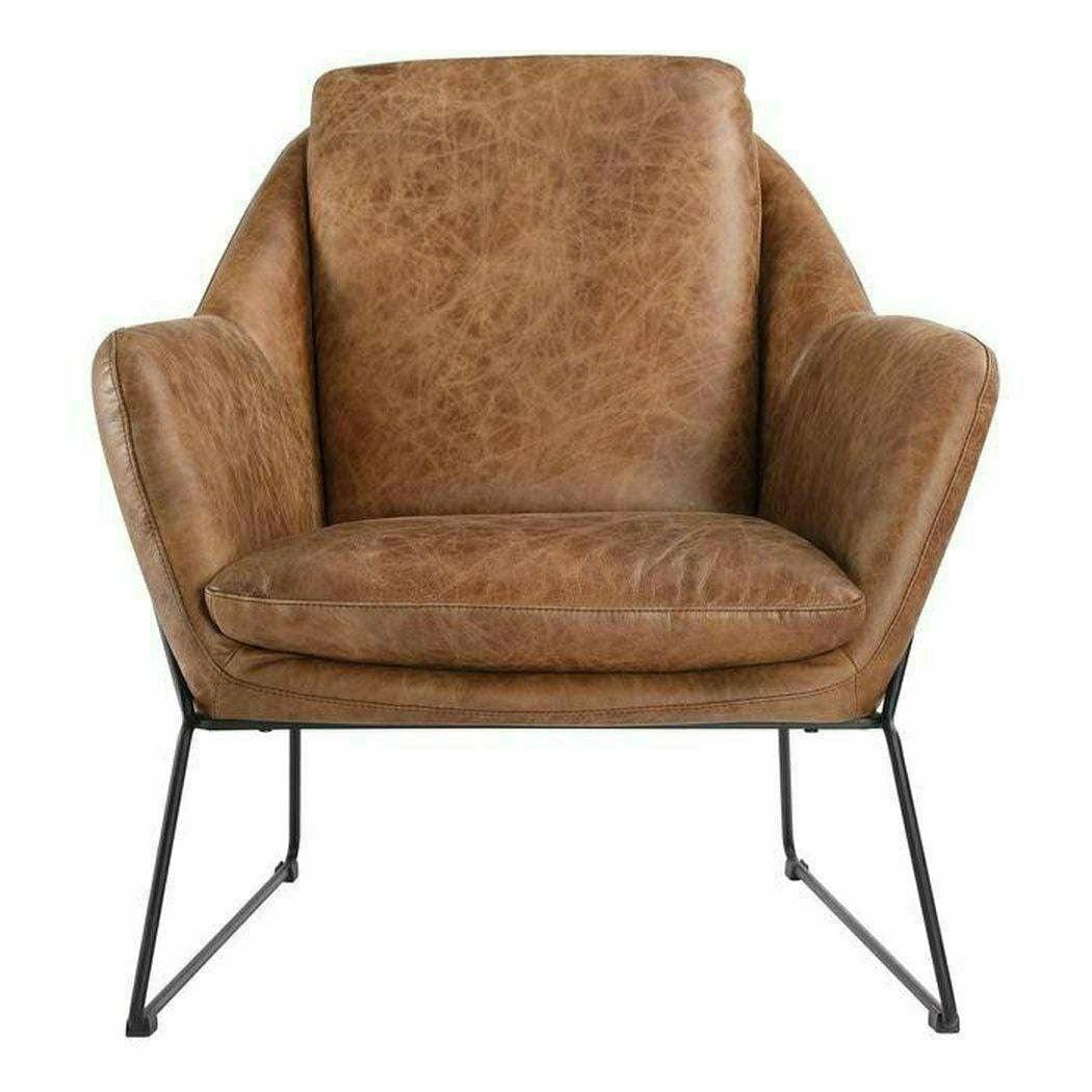 Modern Club Chair Tan Top Grain Leather Armchair for Living Room