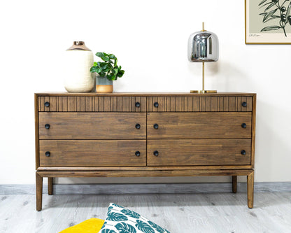 Natural Brown Solid Wood Frame West 6 Drawer Dresser Dressers LOOMLAN By LHIMPORTS