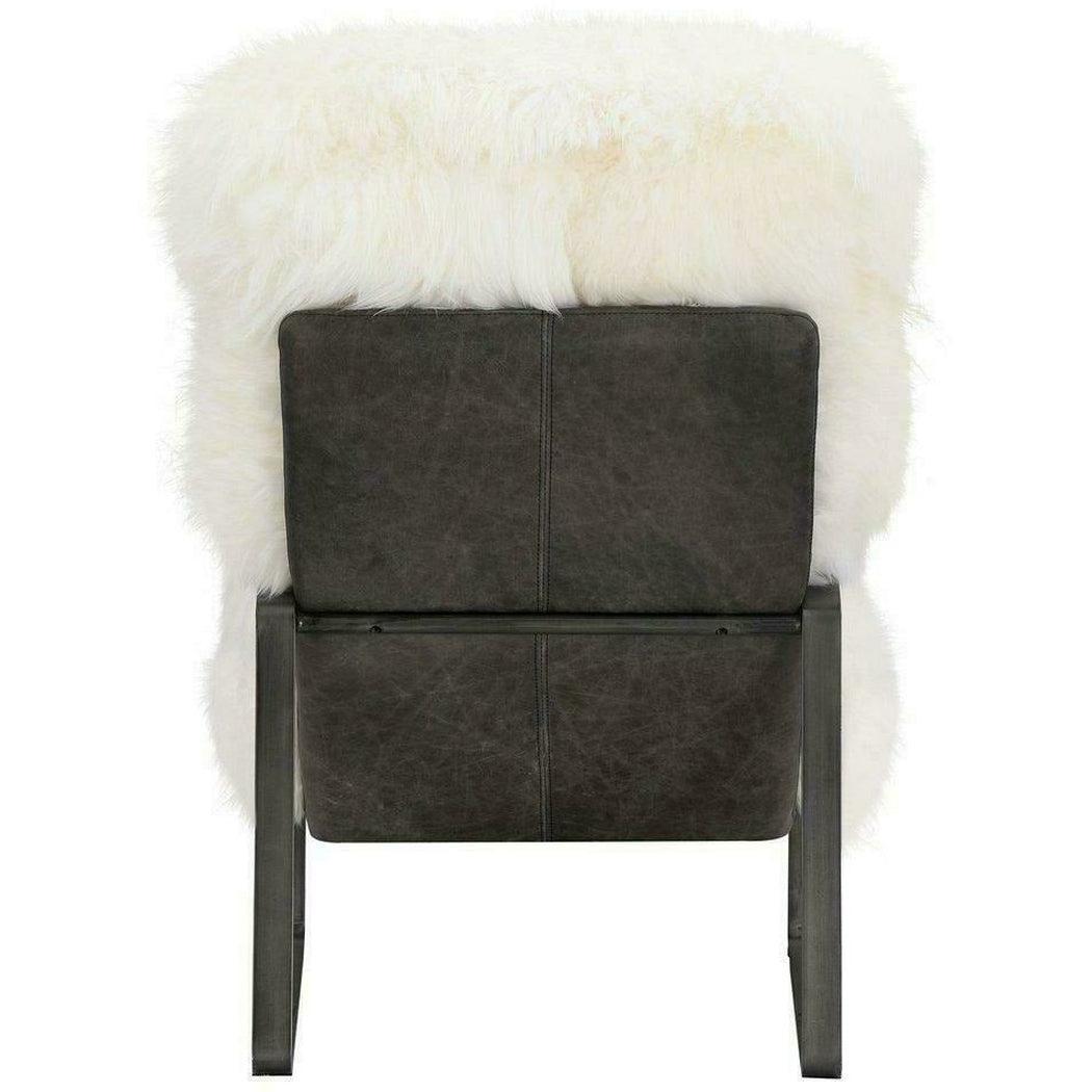 Natural White Sheepskin Accent Slipper Chair Black Metal Frame Club Chairs LOOMLAN By Moe's Home
