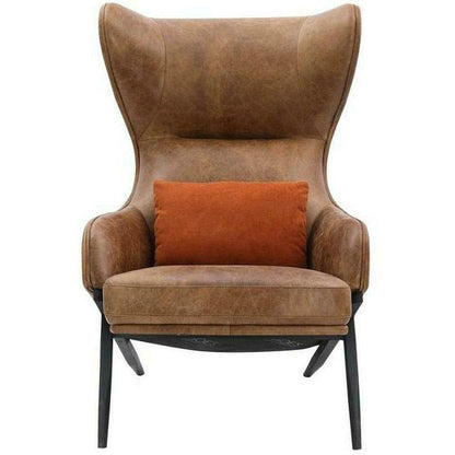 Open Road Brown Leather Curved Wingback Lounge Chair Club Chairs LOOMLAN By Moe's Home