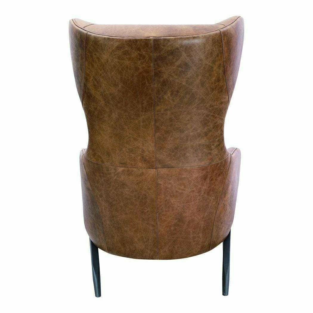 Open Road Brown Leather Curved Wingback Lounge Chair Club Chairs LOOMLAN By Moe's Home