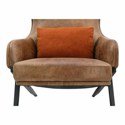 Open Road Brown Leather Curved Wingback Lounge Chair Club Chairs LOOMLAN By Moe's Home