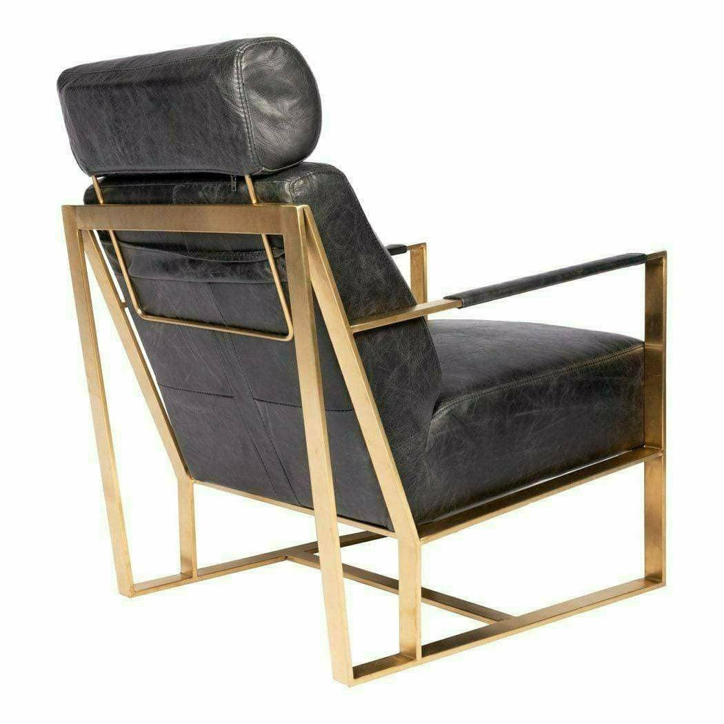 Paradiso Black Leather Accent Slipper Chair Gold Metal Frame Club Chairs LOOMLAN By Moe's Home