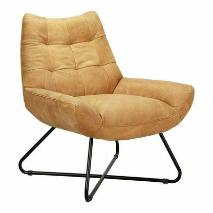 Real Leather Armless Chair Tufted Sunbaked Leather Lounger Club Chairs LOOMLAN By Moe's Home