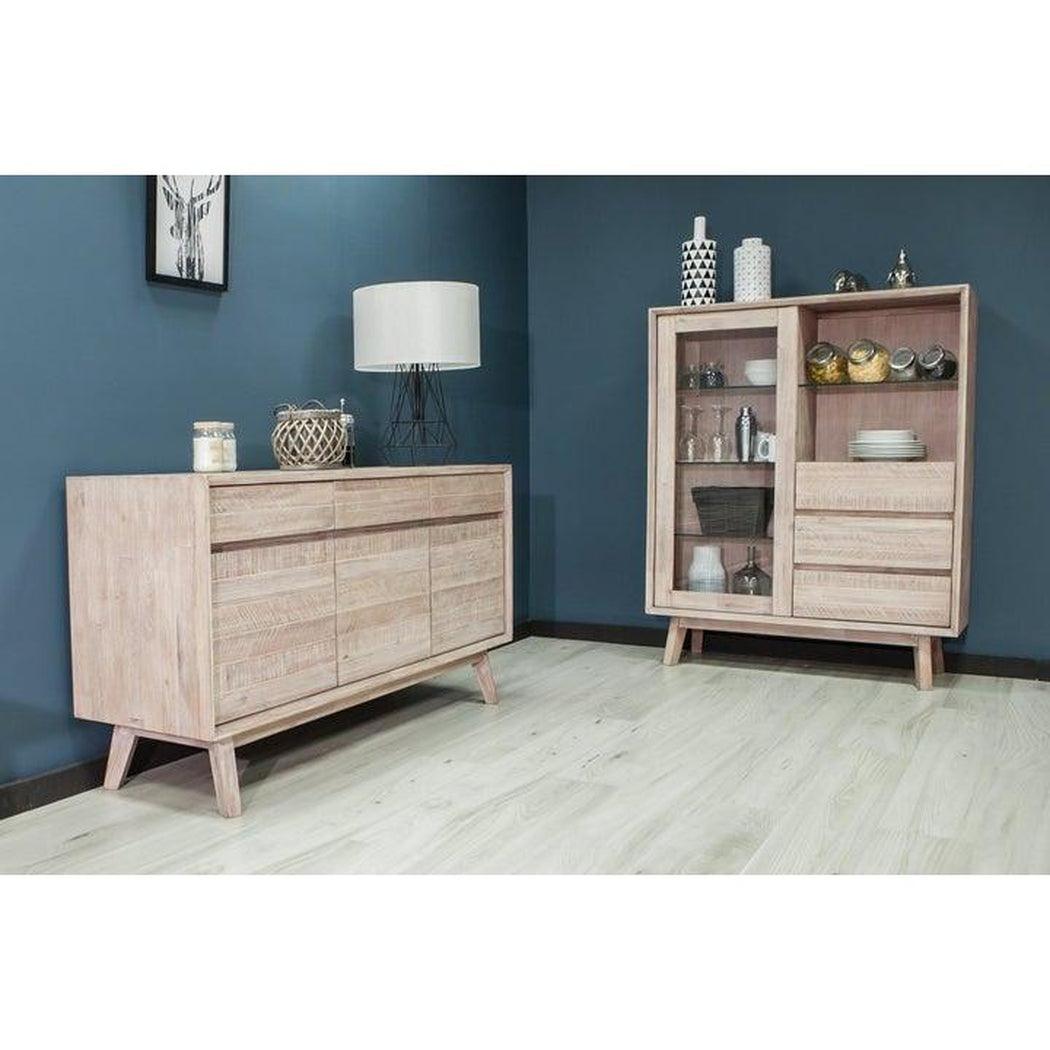 Rustic Natural Brown Solid Acacia Wood Sideboard With Drawers Sideboards LOOMLAN By LHIMPORTS