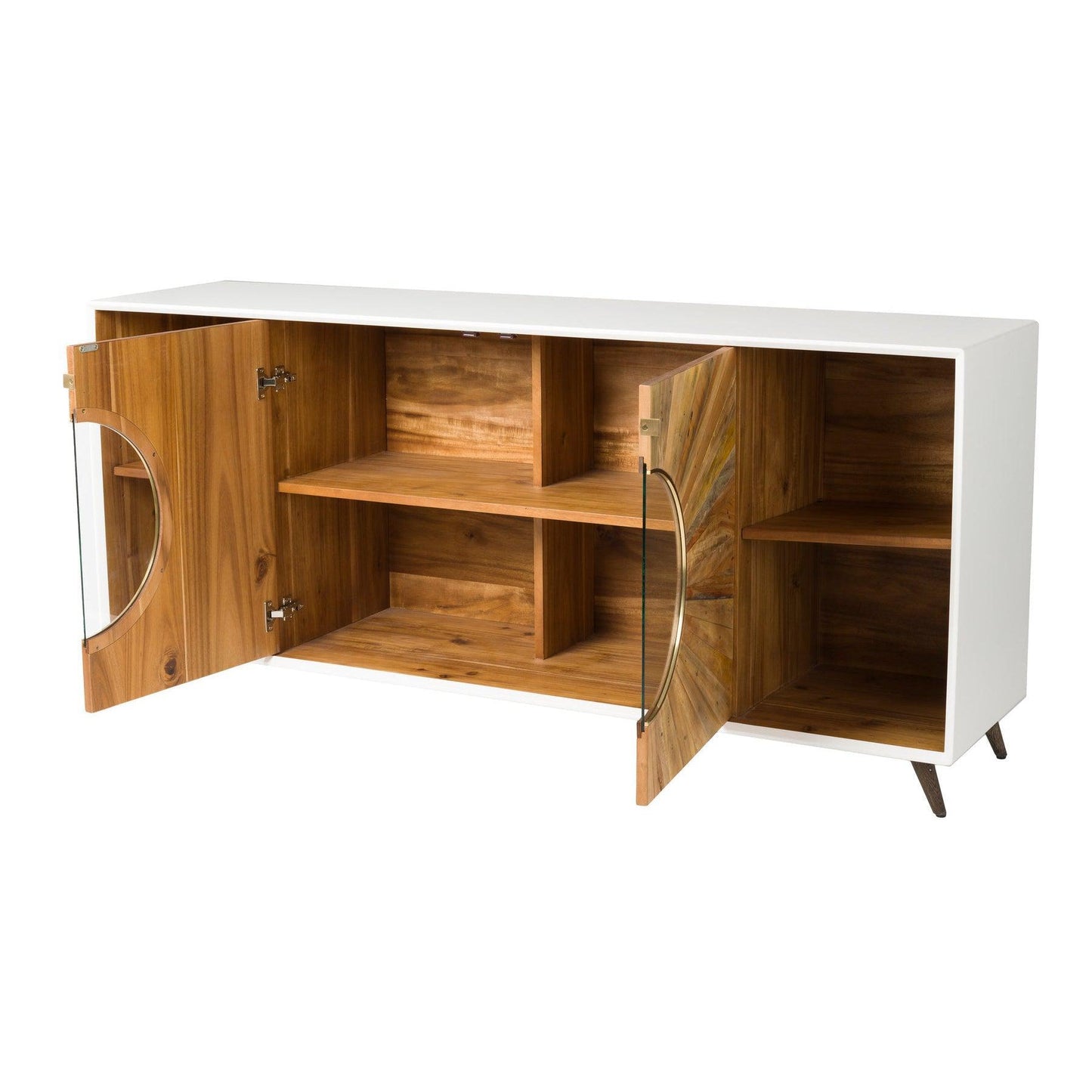 Rustic White and Brown Oak Wood Sideboard Glass Doors and Shelves Sideboards LOOMLAN By LHIMPORTS