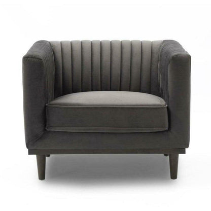 Stone Grey Velvet Vertical Channel Barrel Chair Tight Low Back Club Chairs LOOMLAN By LHIMPORTS