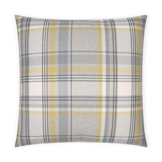 D.V. Kap Tartan Plaid Check Yellow Grey Large Throw Pillow