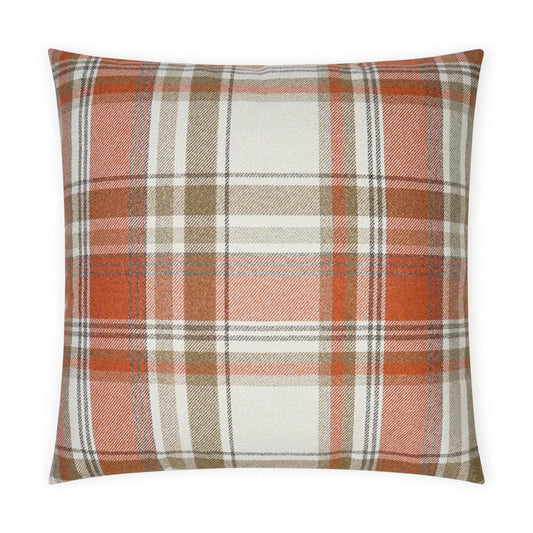 D.V. Kap Tartan Plaid Check Brown Copper Large Throw Pillow