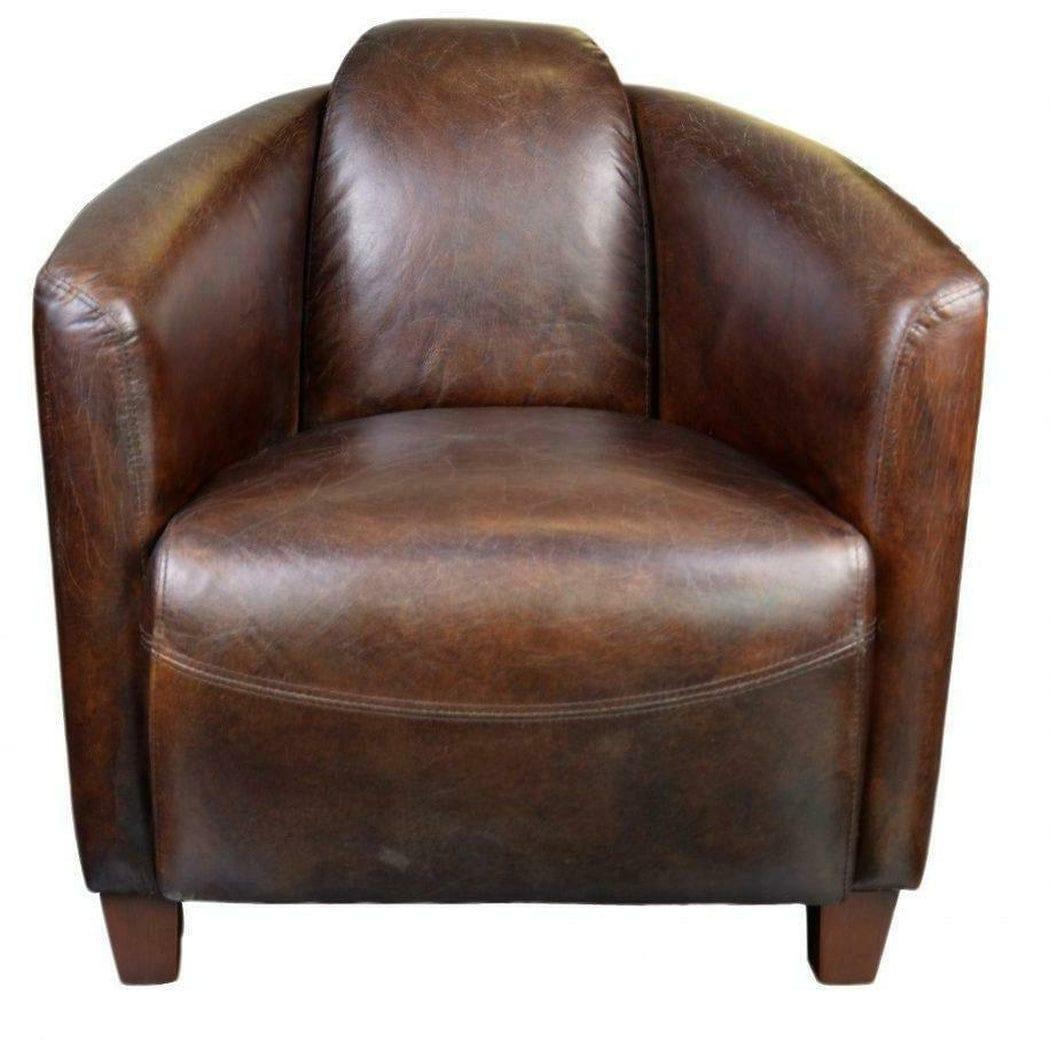 Unique Form 3 Legs Brown Leather Club Chair Retro Club Chairs LOOMLAN By Moe's Home