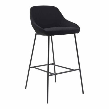 Vegan Leather Black Low Back Bar Height Stool Metal Legs Bar Stools LOOMLAN By Moe's Home