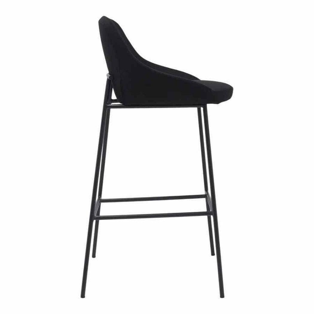 Vegan Leather Black Low Back Bar Height Stool Metal Legs Bar Stools LOOMLAN By Moe's Home