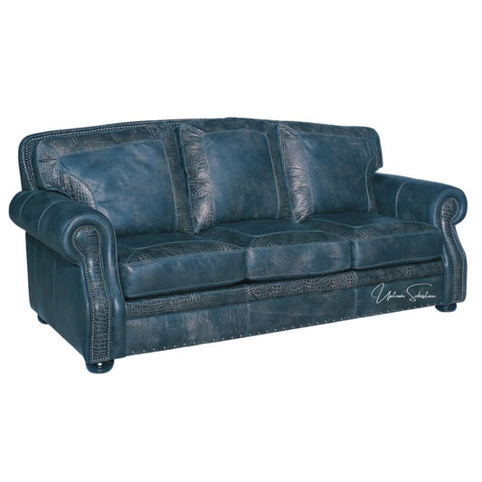 Western Style Leather Couch With Blue Alligator Embossed Leather Sofas & Loveseats LOOMLAN By Uptown Sebastian