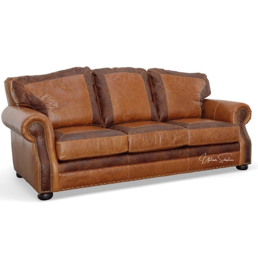 Western Style Leather Couch With Brown Alligator Embossed Leather Sofas & Loveseats LOOMLAN By Uptown Sebastian