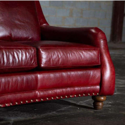 Williamsburg Burgundy Red Leather Sofa Made In the USA Sofas & Loveseats LOOMLAN By Uptown Sebastian