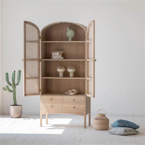 Tall Cabinet Bookcase Coastal Beach Rattan Armoire With Drawers