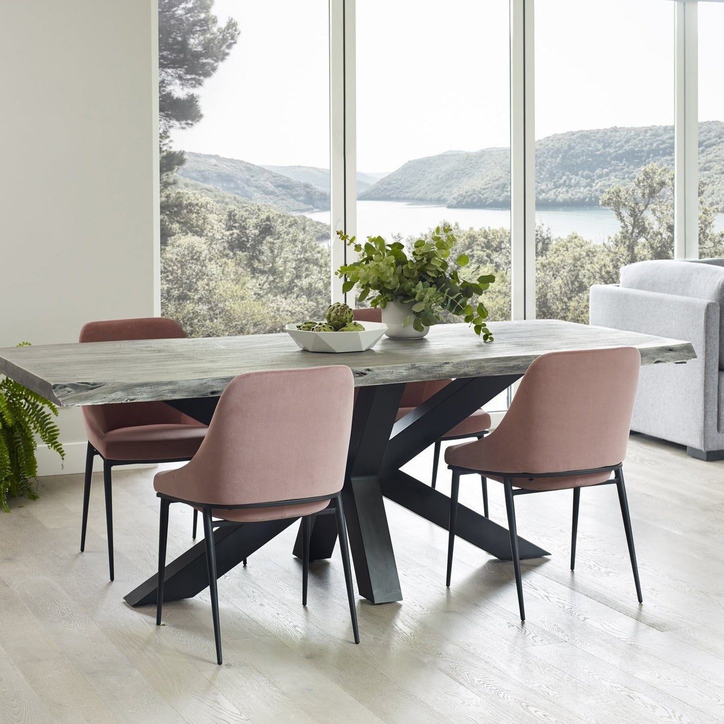 Modern Pink Velvet Dining Chair Set of 2